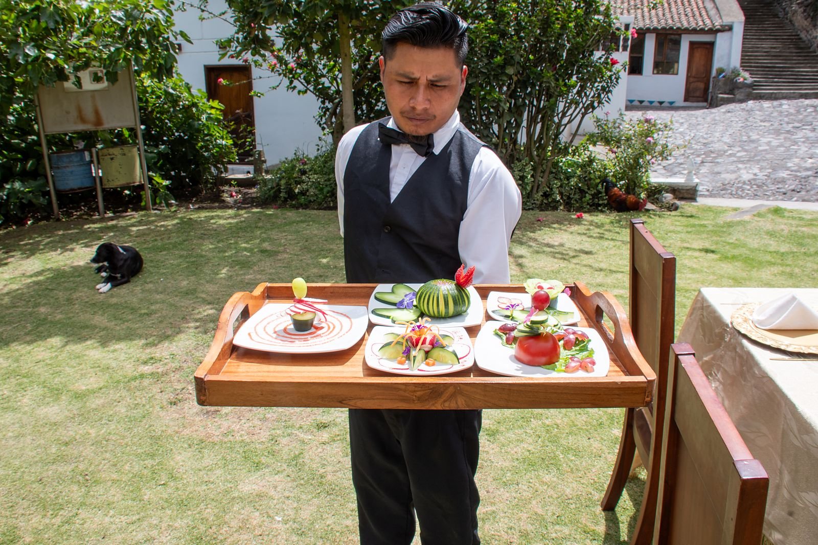 Servicio de mesa en el jardín